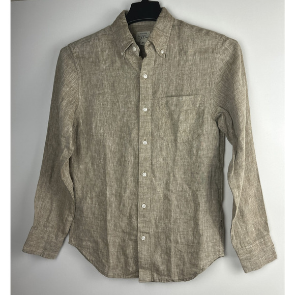 J. Crew 2025 Baird Mcnutt Irish Linen Button Down Shirt Brown BE559 Men's XS - Picture 2 of 11